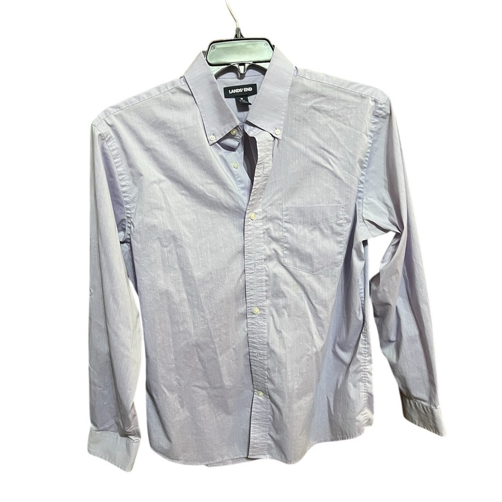 Lands' End Button Up Shirt Mens M Medium 15.5 Purple Oxford Tailored Fit
